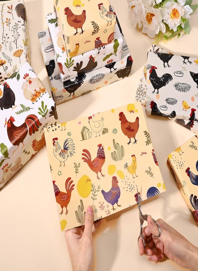 Sanixin 12 Pcs Chicken Wrapping Paper Printed Watercolor Cute Rooster Hen Chick Animal Rustic Farm Flower Plant Patterns for Spring Baby Shower Farmhouse Party DIY Craft Gifts Wrap Supplies - Image 5